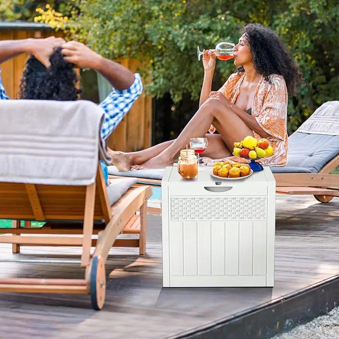33 Gallon Resin Deck Box, Weatherproof Outdoor Storage Box for Patio, Garden and Yard, Lockable Waterproof Bin for Tools, Cushions, and Accessories, White by GreenHaven Gardens