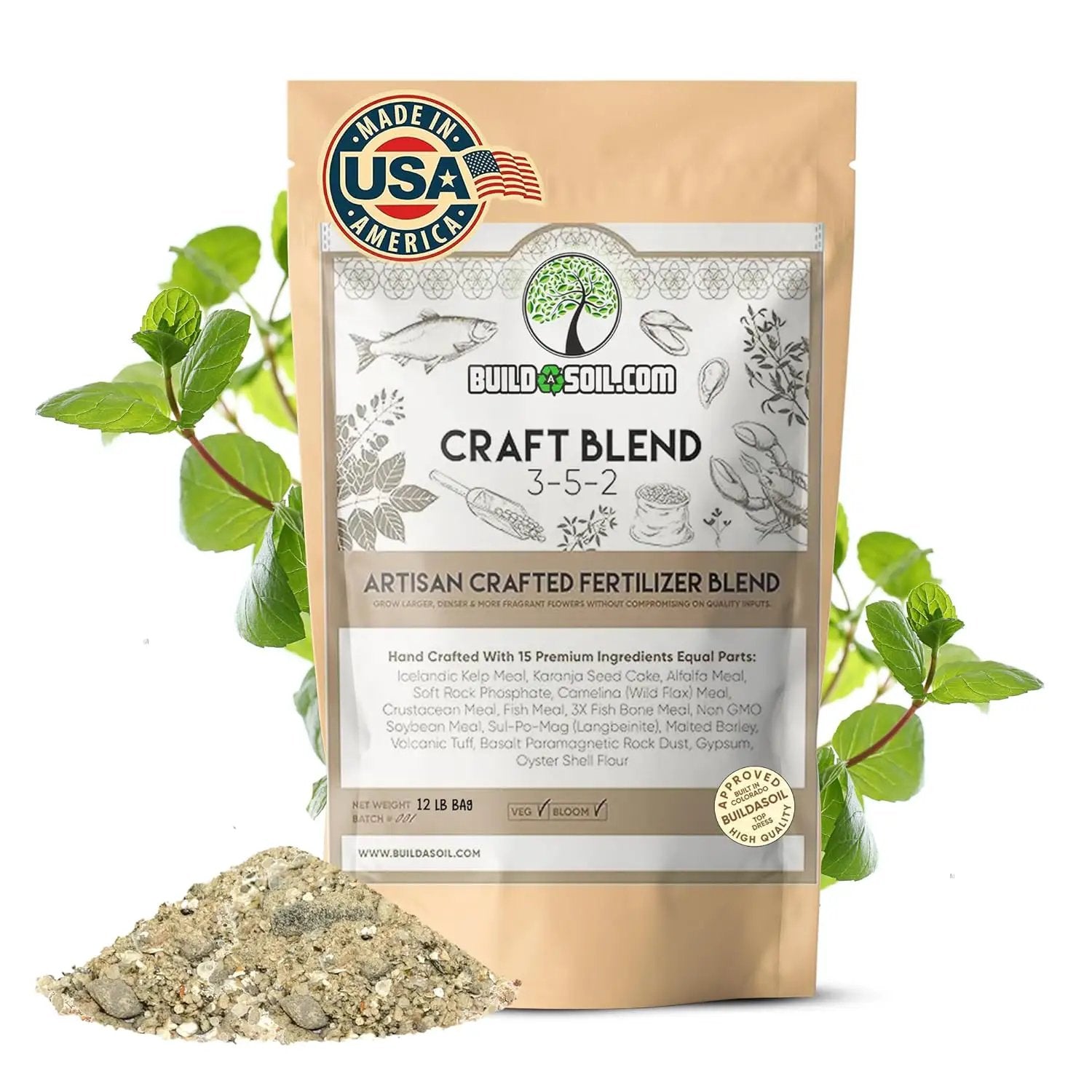 BuildASoil Fertilizer for Vegetable Garden and Ogranic Plant Food | Hand-Crafted Organic Fertilizer with 15 Premium Ingredients | Ensures Larger Plants and More Fragrant Flowers (10 LB - Medium Bag) by GreenHaven Gardens