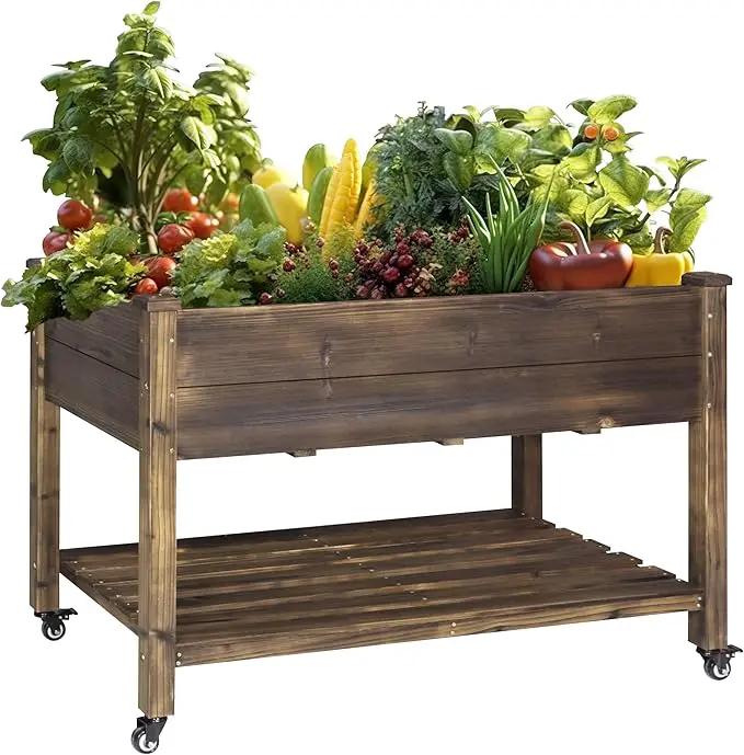 MUPATER 4x2FT Raised Garden Bed, Planter Box with Four Wheels and Legs for Herbs and Vegetables, Elevated Garden Bed with Drainage Holes for Outdoor Indoor, Rustic by GreenHaven Gardens