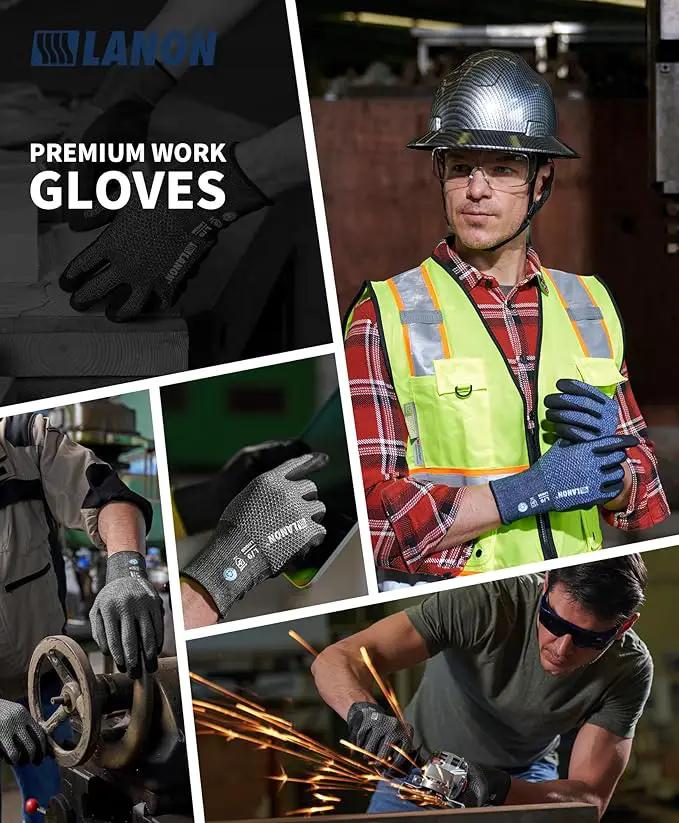 LANON Gardening Gloves for Men Women, 2 Pairs Nitrile Coated Garden Gloves with Grip, Breathable B.COMB AIR Technique, Dusty Olive & Bluebird, Medium by GreenHaven Gardens
