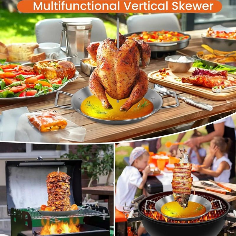 Al Pastor Skewer for Grill, Stainless Steel Vertical Skewer Shawarma Stand Vertical Spit with 3 Removable Spikes(8”/10"/12”) & Brushes Gyro Pan for Tacos, Kebabs Smoker,BBQ by GreenHaven Gardens