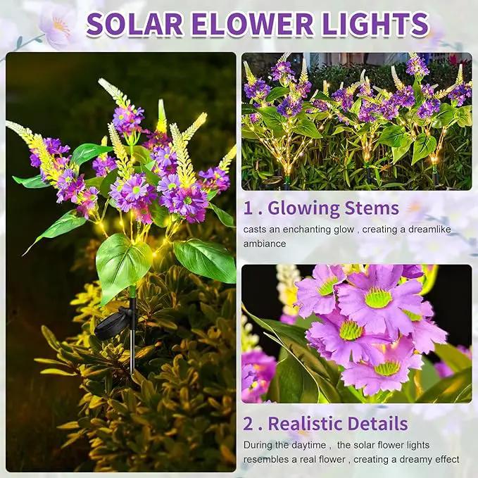 Neporal Solar Flowers Outdoor Waterproof Purple, Lilac Garden Solar Lights Decorative 4PK 8-Stem, 2 Lighting Modes, Solar Powered Garden Decor, Solar Yard Decor by GreenHaven Gardens