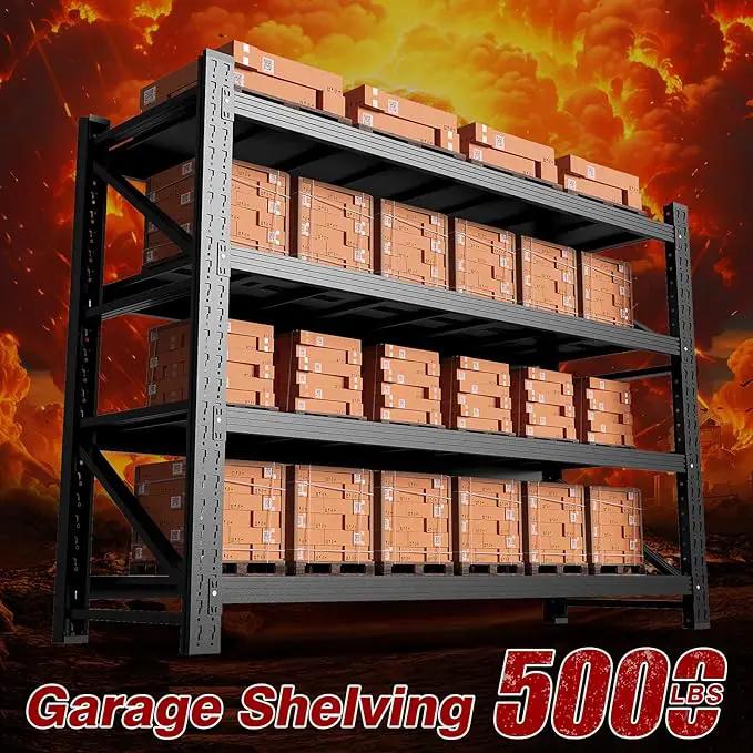 7000LBS Metal Steel Storage Shelves - 78.7" W Black 4 Tier Heavy Duty Rack Commercial Industrial Shelving with Adjustable Shelf for Basement Garage Warehouse - 78.7" W x 24" D x 78.7" H by GreenHaven Gardens