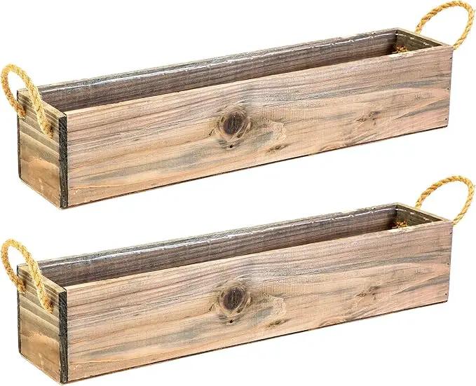 20" Rectangular Rustic Wood Planter with Handle and Plastic Liner l Rustic Barn Wood l Country Style, Home and Wedding Decorations, Garden Ornaments (20x4 w Handle Set of 2, Natural) by GreenHaven Gardens