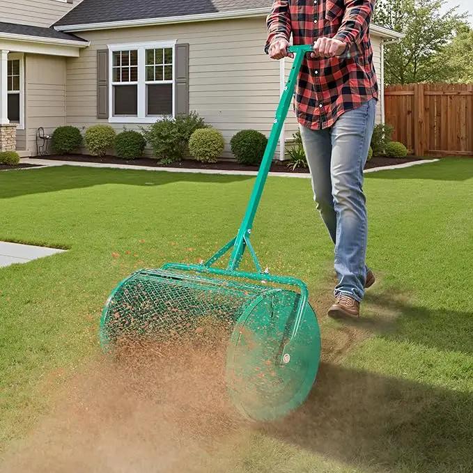 VEVOR Compost Spreader, 24 in Wide Peat Moss Spreader with Push/Tow Handle, 4 Heights Adjustable, Powder-Coated Steel Garden Peat Moss Roller, Heavy Duty Grass Seed Spreaders for Planting Seeding by GreenHaven Gardens
