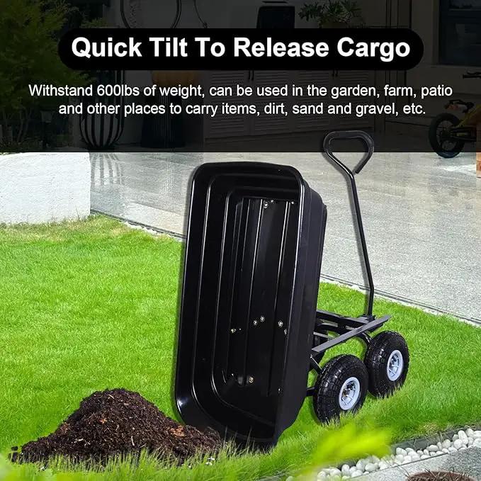 AAIN 600 Lbs Poly Garden Dump Cart,Camping Beach Wagon with 180° Rotating Handle and 10"Pneumatic Tires,Practical Heavy Duty Yard carts and Wagons,Quick Release Utility Wheel Barrow Trolley,Green A078 by GreenHaven Gardens