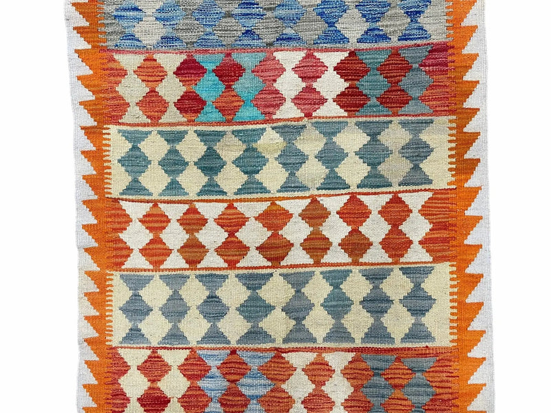 Small Chobi Kilim Rug 3x4 Colorful Diamond Kilim Small Turkish Multicolor Kilim with Diamond Pattern Wool Flatweave Nice by Jewel Rugs
