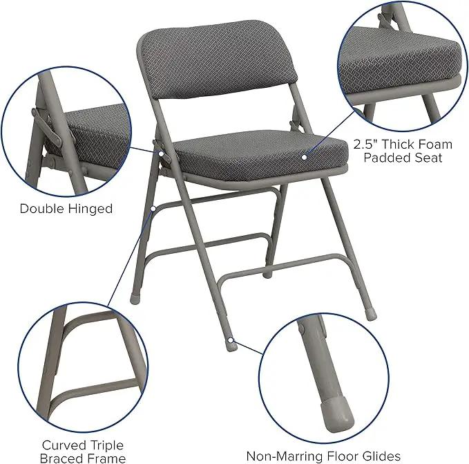 Flash Furniture Hercules Series Metal Folding Chairs with Cushioned Seat, Fabric Upholstered Event Chairs with 300-lb. Static Weight Capacity, Set of 4, Gray by GreenHaven Gardens