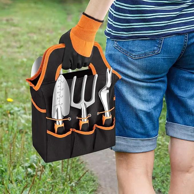 sungwoo Garden Tool Set 8 Piece, Heavy Duty and Lightweight Aluminium Alloy Tools with Non-Slip Ergonomic Handle, Storage Tote Bag, Gardening Hand Tools, for Women and Men Orange by GreenHaven Gardens