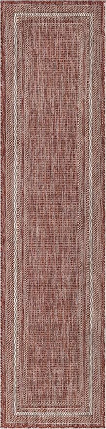 Unique Loom Outdoor Border Collection Area Rug - Soft Border (2' x 8' Runner, Rust Red/ Ivory) by GreenHaven Gardens