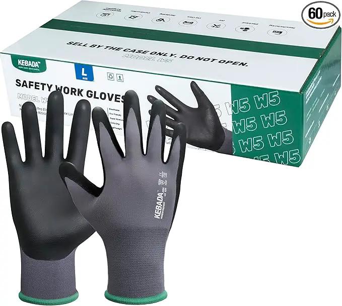 Kebada W5 Work Gloves Bulk Pack (60 Paris), Foam Nitrile Coated Working Gloves with Grip, Ultra Stretchable Spandex Knit Gloves for Gardening and Light Duty Mechanic Work, Small (Made in Vietnam) by GreenHaven Gardens
