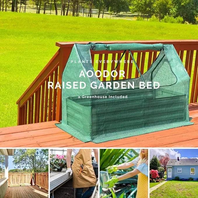 Aoodor 4 x 2 x 1 ft Raised Garden Metal Bed, Mini Greenhouse Kit with 2 Roll-up Zipper Doors, for Vegetables, Herbs and Flowers by GreenHaven Gardens