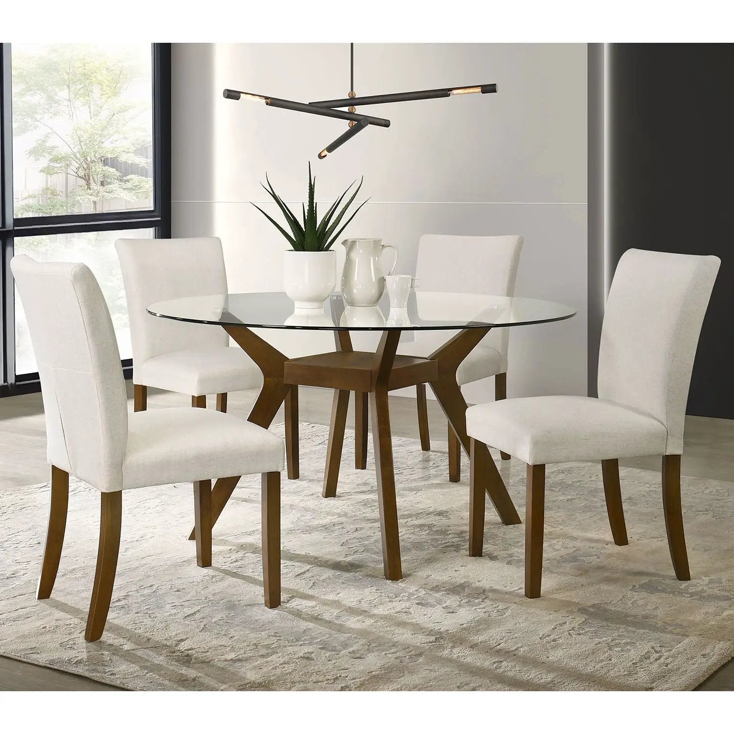 Flynn - Round Glass Top Dining Table - Brown