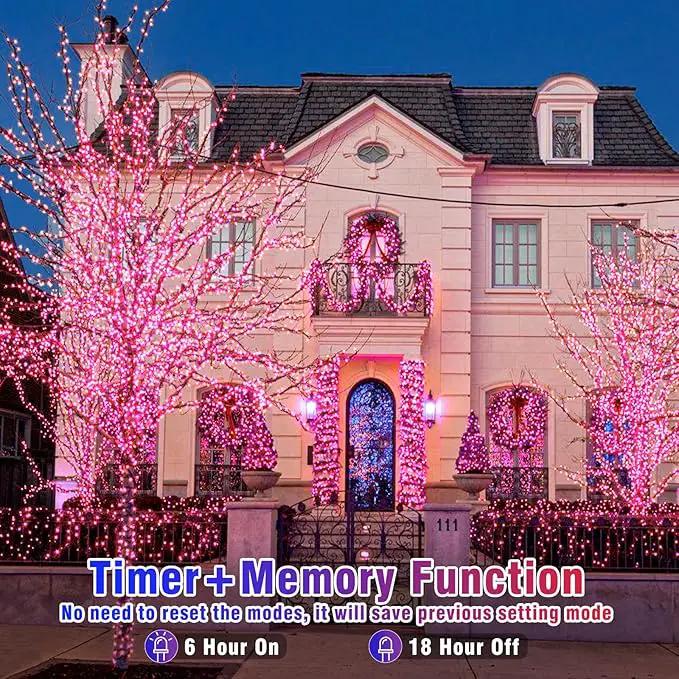 200 LED Pink String Lights, 66ft Pink Christmas Lights Outdoor Waterproof 8 Modes Clear Wire, Connectable Plug in Twinkle Fairy Lights for Bedroom Indoor Wedding Christmas Decorations by GreenHaven Gardens