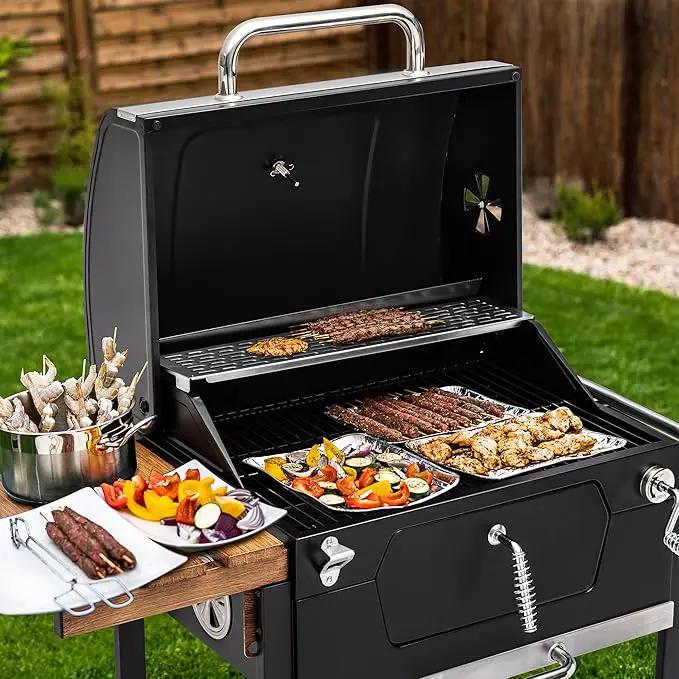 Royal Gourmet CD1824M 24-Inch Charcoal Grill, BBQ Smoker with Handle and Folding Table, Perfect for Outdoor Patio, Garden and Backyard Grilling, Black, Medium by GreenHaven Gardens