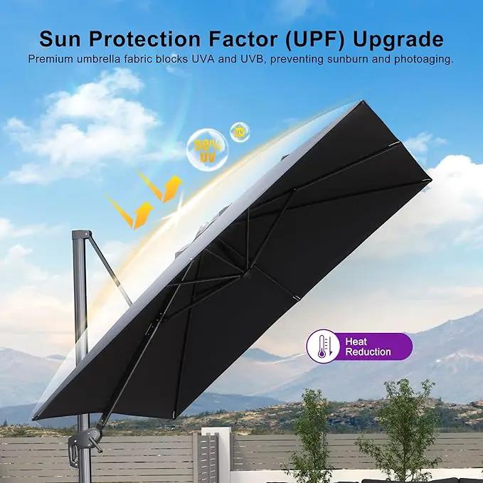 PURPLE LEAF 9 FT Cantilever Patio Umbrella Outdoor Aluminum Offset Square Umbrella with 3 Years Fade Resistance Recycled Fabric and 360-degree Rotation for Deck Pool Garden, Graphite Grey by GreenHaven Gardens