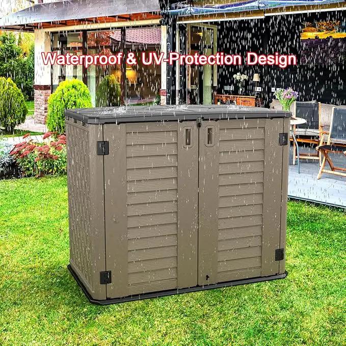 KINYING Outdoor Storage Shed - Horizontal Storage Cabinet Waterproof for Garden, Patio, Backyard, Storage Box for Easy Storage of Garbage Cans, Tools, Lawn Mower, 35 Cubic Feet,Dark Brown by GreenHaven Gardens