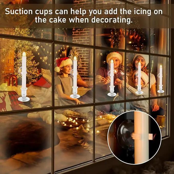 8 Pack Christmas Window Candles, Battery Operated with Timer Remote, LED with Candle Holders Suction Cups, Flickering for Christmas Decorations, Silver by GreenHaven Gardens