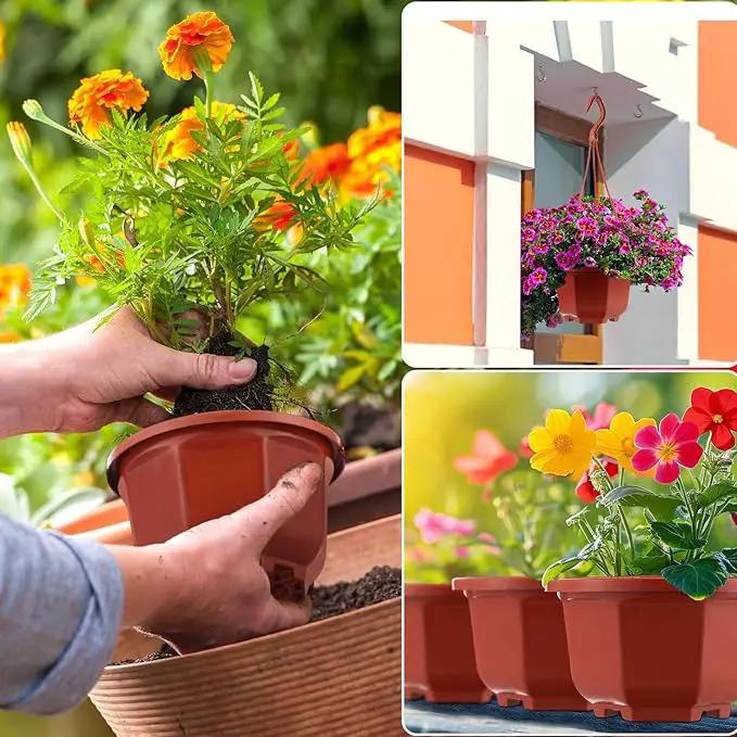 Roshtia 24 Pcs Hanging Plastic Planter Pot with Hook Flower Pots Baskets Hanging Nursery Planter Holder for Outdoor Indoor Plant Garden(Brown,5 Inch) by GreenHaven Gardens
