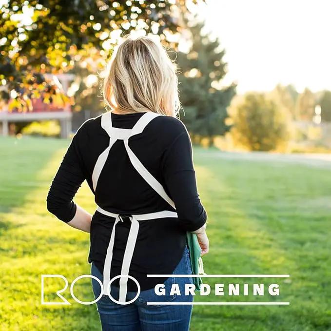 Roo Gardening Apron with Pockets & Harvesting, Picking Pouch - Adjustable, Water-resistant, Washable Canvas Cotton by GreenHaven Gardens