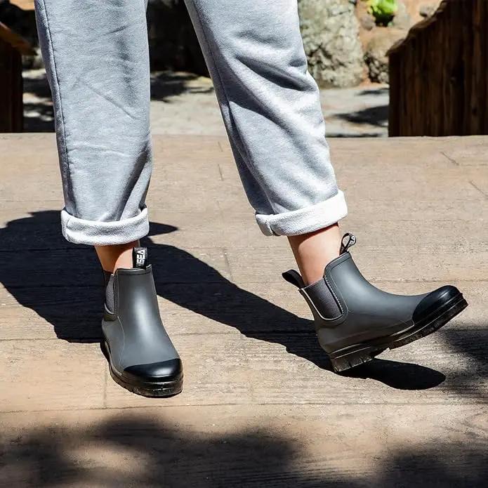 HISEA Women's Short Rain Boots Waterproof Garden Shoes Rubber Chelsea Boots Anti-Slipping Rainboots for Ladies with Comfort Insole Lightweight Stylish Ankle Rain Shoes Outdoor Work Booties by GreenHaven Gardens