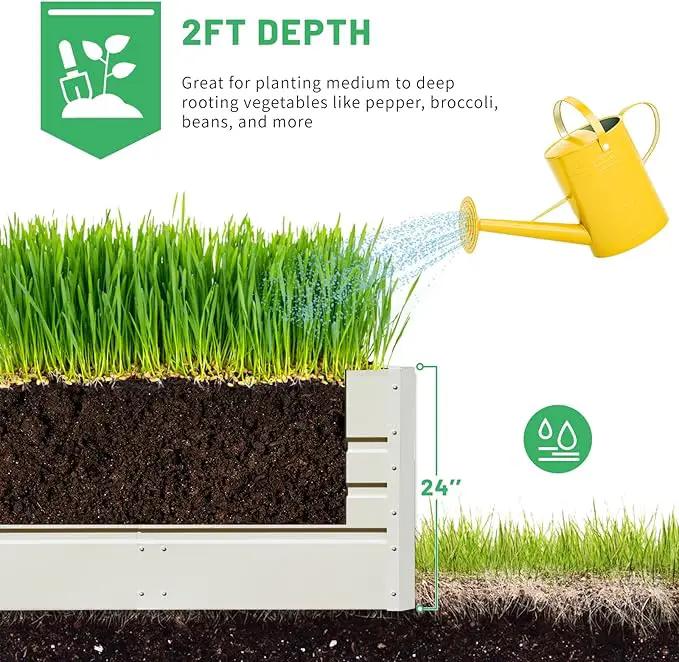 SnugNiture 2 Pcs 4x2x2FT Raised Garden Bed Galvanized Planter Garden Boxes Outdoor, Deep Root Planter Raised Bed for Vegetables Flowers Herbs,Beige White by GreenHaven Gardens