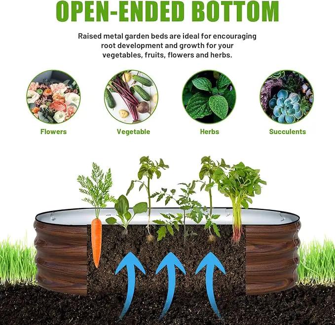 SnugNiture Galvanized Raised Garden Bed Outdoor, 2 Pcs 4x2x1ft Oval Metal Planter Box for Planting Plants Vegetables, Brown by GreenHaven Gardens