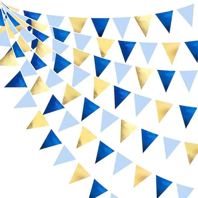 Gold Blue Party Decoration Gradient Blue and Gold Triangle Pennant Banner Flag Metallic Fabric Bunting Garland for Nautical Ahoy Achor Birthday Graduation Retirement Wedding Baby Shower Party Supplies by GreenHaven Gardens