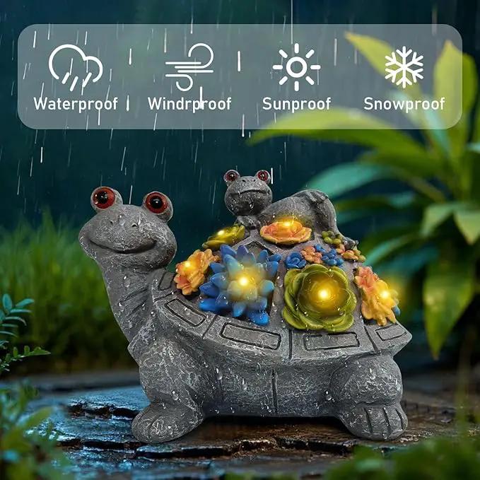 J.CARP Outdoor Solar Garden Turtle Statue with Succulents and 7 LED Lights for Garden, Patio, Lawn, Outdoor Patio and Deck Decorations, Unique Housewarming Gifts by GreenHaven Gardens
