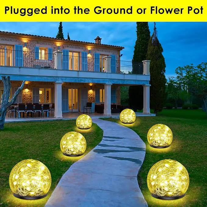 Solar Garden Lights, 2 Pack 80 LED Cracked Glass Solar Globe Lights Outdoor Decoration, Upgraded Waterproof Warm White Ball Lights for Yard Pathway Patio Lawn Christmas Outside Decor, 5.9" by GreenHaven Gardens