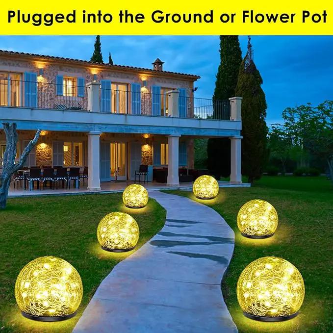 Solar Garden Lights, 2 Pack 60 LED Cracked Glass Solar Globe Lights Outdoor Decoration, Upgraded Waterproof Warm White LED Lights for Yard Pathway Patio Lawn Christmas Outside Decor, 4.73" by GreenHaven Gardens