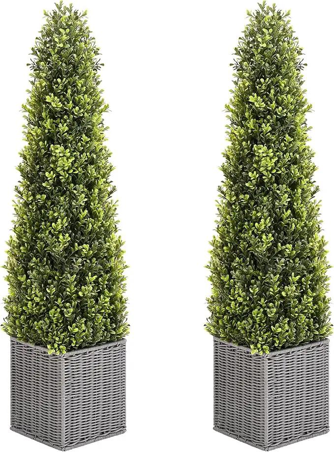 48 Inch Artificial Boxwood Outdoor Topiary Tree Set of 2, 4FT Potted Boxwood Tree Cone Topiary Artificial Plant Shrub for Front Porch Home Office Decor… by GreenHaven Gardens