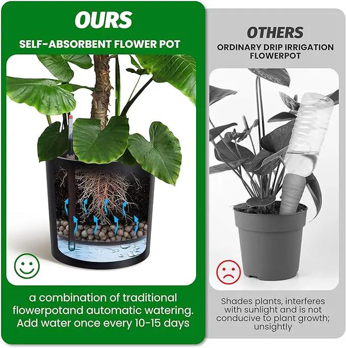 Tall Round Planter Set of 2, 19.5‘’ H x 19.9" Dia Large Planters for Indoor Plants with Built-in Drainage and a Water Level Monitor and Wheels for Patio, Porch, Living Room, or Home Office, Black by GreenHaven Gardens