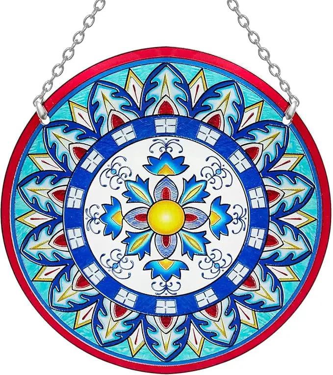 Mandala Suncatcher Stained Glass - Handmade Gifts for Women, Suncatchers for Windows - Window Hangings with Chain and Hook, 6 inch Stained Glass Suncatcher for Mom by GreenHaven Gardens