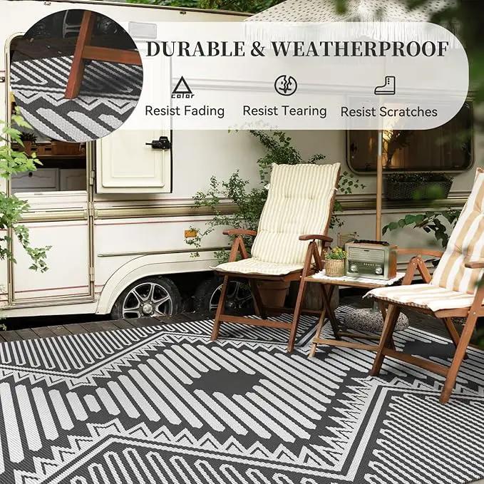 MontVoo Outdoor Rug-Waterproof Camping Rug Patio Rug Mat 6x9 Reversible Plastic Straw Outside Outdoor Rug for RV Camping Picnic Beach Balcony Backyard Pool Deck Porch Modern Boho Grey by GreenHaven Gardens
