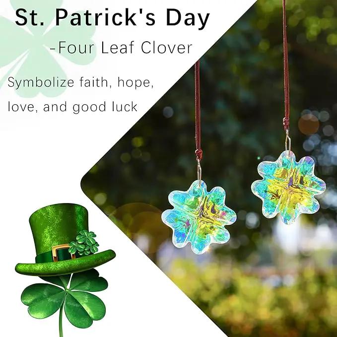HDCRYSTALGIFTS 2PCS Crystal Prisms Suncatchers for Windows Christmas Ornaments,Lucky Four Leaf Clover Rainbow Maker Hanging Prism Sun Catchers for Home Garden Decoration,45mm by GreenHaven Gardens
