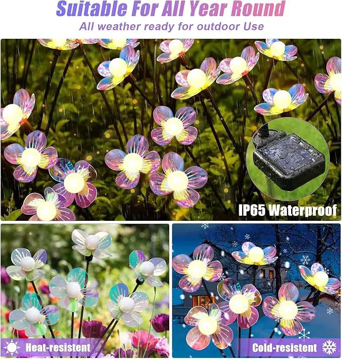 Solar Garden Lights Outdoor, NBQQ New Upgraded 4-Pack Firefly Solar Lights with Iridescent Petals & Warm White Glow - Waterproof Wind-Swaying Decor for Yard, Patio by GreenHaven Gardens