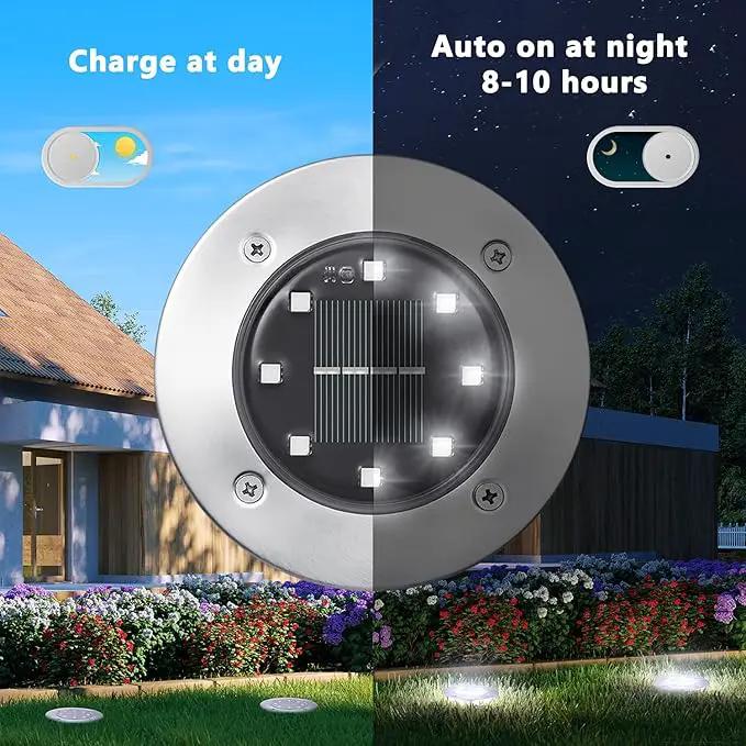 ODEETRONIC Solar Ground Lights, 12 Packs 8 LED Solar Disk Lights, Outdoor in-ground Light Waterproof, Round Solar-Powered Puck Light Flat Lamps for Landscape Pathway Yard Garden Walkway, Cool White by GreenHaven Gardens