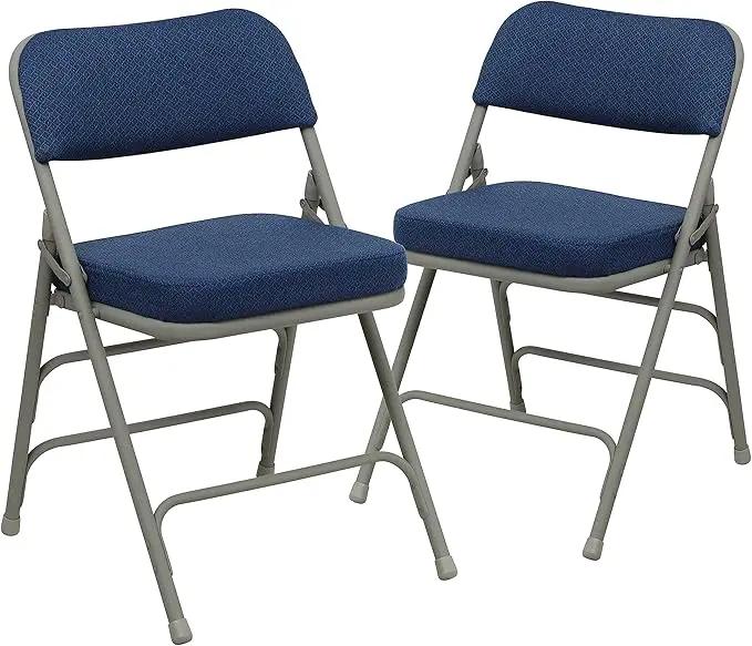 Flash Furniture Hercules Series Metal Folding Chairs with Cushioned Seat, Fabric Upholstered Event Chairs with 300-lb. Static Weight Capacity, Set of 2, Navy by GreenHaven Gardens