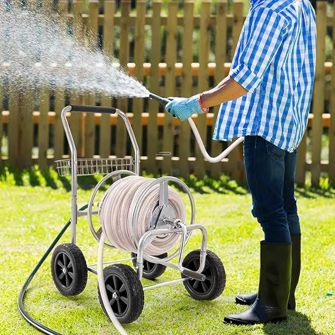 VEVOR Hose Reel Cart, Hold Up to 300 ft of 5/8’’ Hose, Garden Water Hose Carts Mobile Tools with 4 Wheels, Heavy Duty Powder-Coated Steel Outdoor Planting with Storage Basket, for Garden, Yard, Lawn by GreenHaven Gardens
