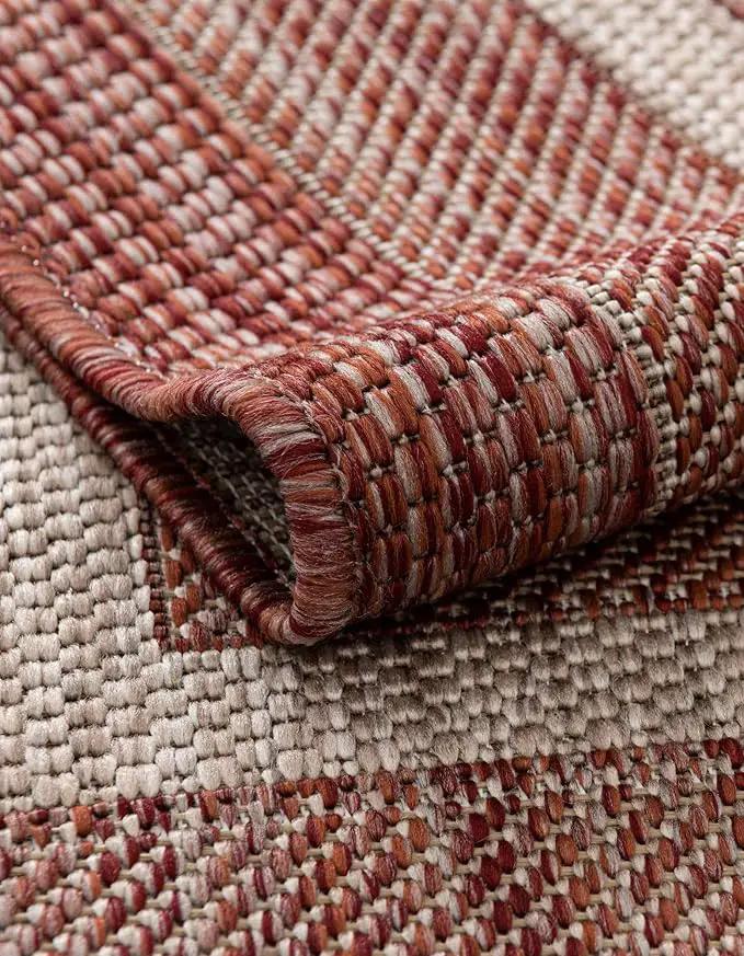 Unique Loom Outdoor Border Collection Area Rug - Soft Border (7' 10" Square Rust Red/Ivory) by GreenHaven Gardens