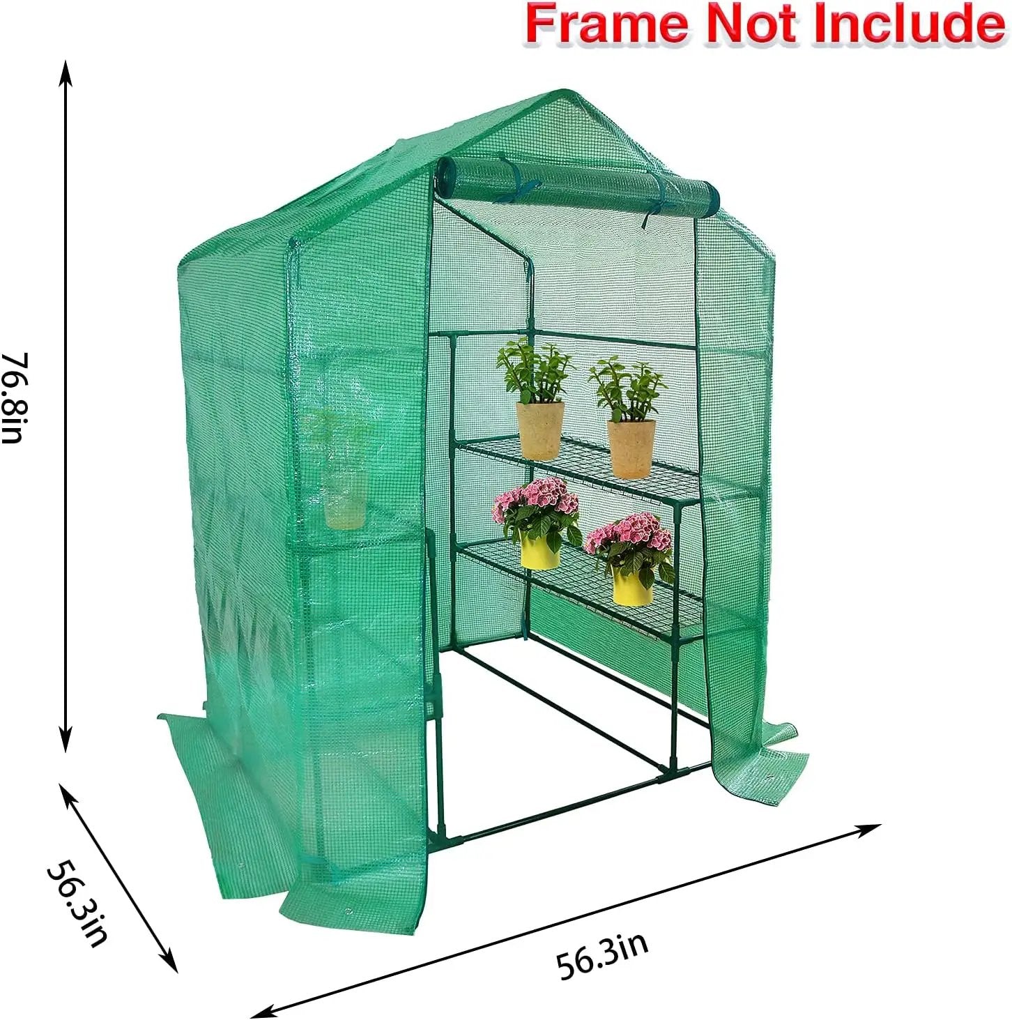 Walk-in Greenhouse Replacement Cover with Roll-Up Zipper Door- 56"x56"x76" PE Plant Gardening Greenhouse Cover for Gardening Plants Cold Frost Protection Wind Rain Proof (Frame Not Include) by GreenHaven Gardens