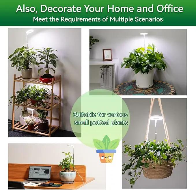 Grow Light for Indoor Plants, Full Spectrum 48LEDs Small Grow Light, Plant Light Super Bright with 4/8/12/18H Auto Timer, Dimmable, Adjustable Height 7"-17", Halo Φ3.5", Power Cord 78", Plug Included by GreenHaven Gardens