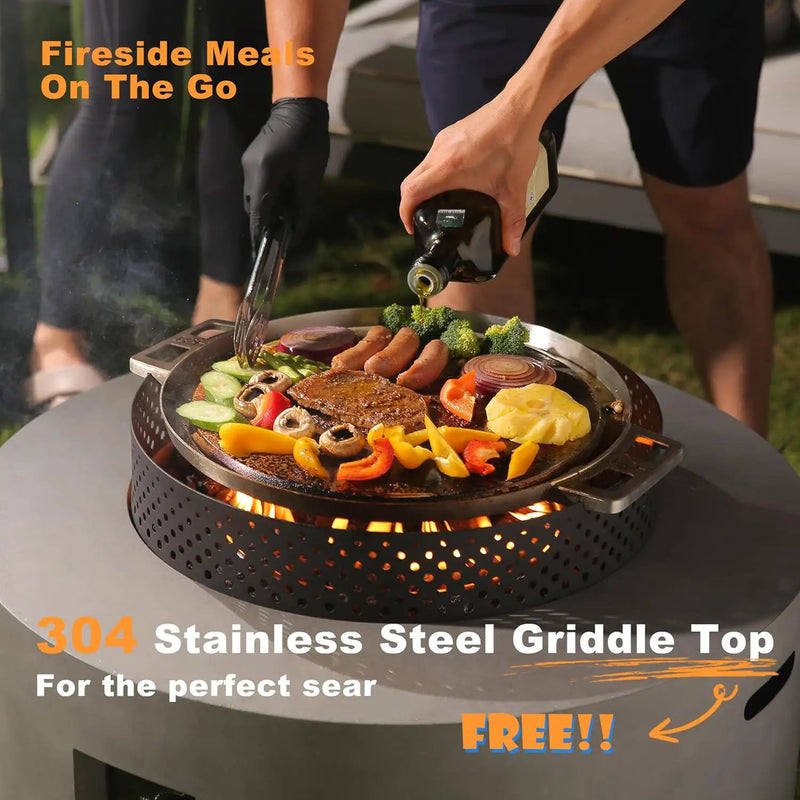 32 Inch Fire Pit Table, 3-Piece Outdoor Propane Fire Pit Table 65,000 BTU Round Gas Firepit, Wind Guard, 16 inches Tank Side Table and Baking Sheet for Garden, Patio, Grey by GreenHaven Gardens