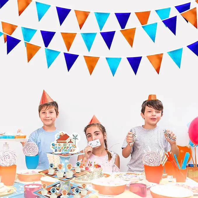 Orange Blue Party Decorations Metallic Fabric Triangle Pennant Flag Bunting Banner Garland for Birthday Baby Shower Graduation Bridal Shower Wedding Bachelorette Engagement Space Theme Party Supplies by GreenHaven Gardens