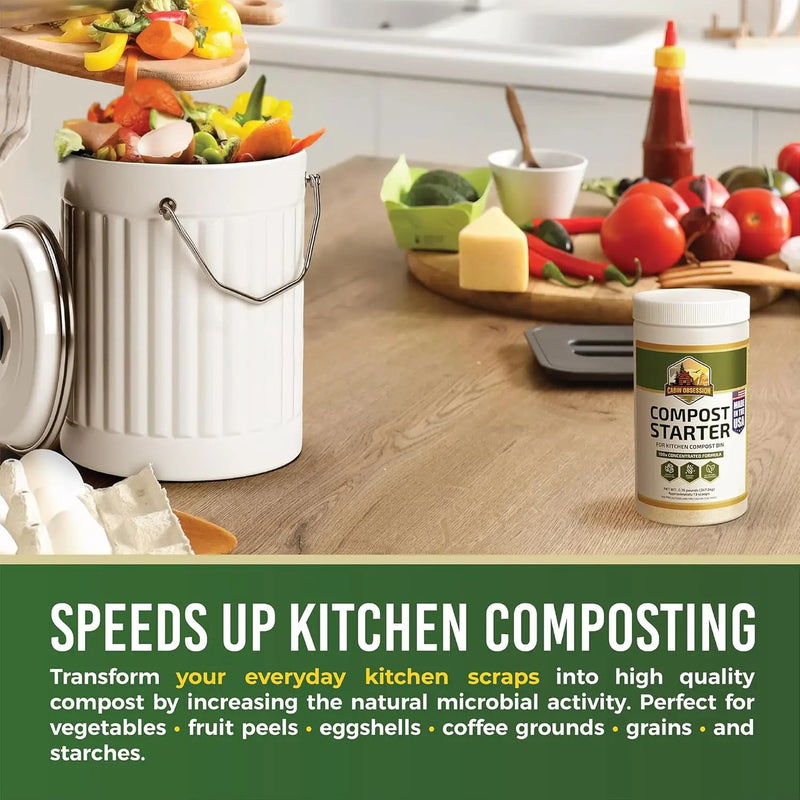 Compost Starter - 100x Concentrated All Natural Compost Accelerator for Countertop Kitchen Bin - Odor-Free, Fast-Acting Microbial Formula - Approximately 73 Scoops by GreenHaven Gardens