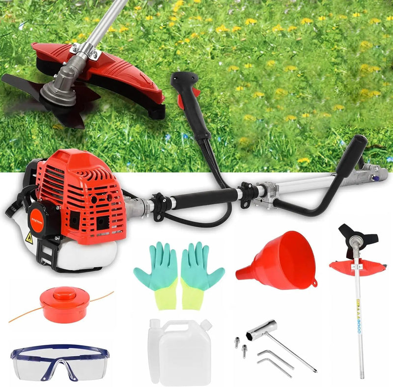 52cc 2-Stroke Weed Eater Gas Powered, 2 in 1 Gas Brush Cutter, String Trimmer and Gas Weed Wacker Hedge Edger Trimmer for Weeds and Grass, Strong Powerful Full Guard Accessories Red by GreenHaven Gardens