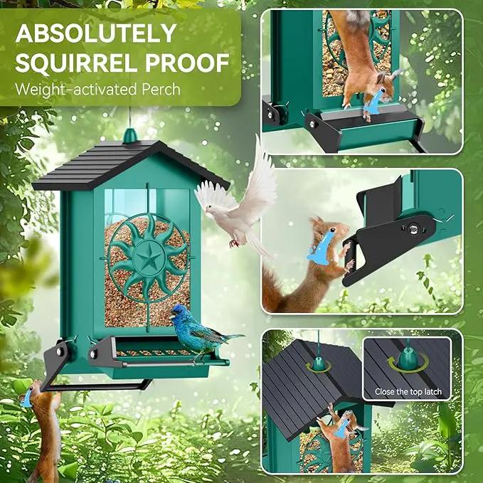 Squirrel Proof Bird Feeders for Outdoors, 5LBS Large Capacity Metal Wild Bird Feeder with Bilateral Weight-Activated Perches, Anti Squirrel Bird Feeders for Outside Finch, Cardinal, Blue Jay (Green) by GreenHaven Gardens