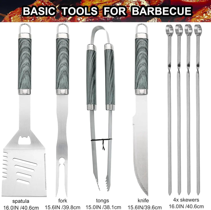 grilljoy 24PCS BBQ Grill Tools Set with Meat Thermometer and Injector - Extra Thick Stainless Steel Fork, Spatula& Tongs - Complete BBQ Accessories in Aluminum Case - Perfect Grill Gifts for Men Grey by GreenHaven Gardens