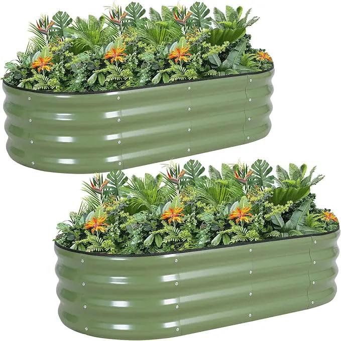 G GOOD GAIN Galvanized Metal Raised Garden Bed Kit - 4x2x1FT Outdoor Planter Box with Safety Edging and Gloves for Vegetables, Fruits, Flowers(Oliver Green, 2PC) by GreenHaven Gardens